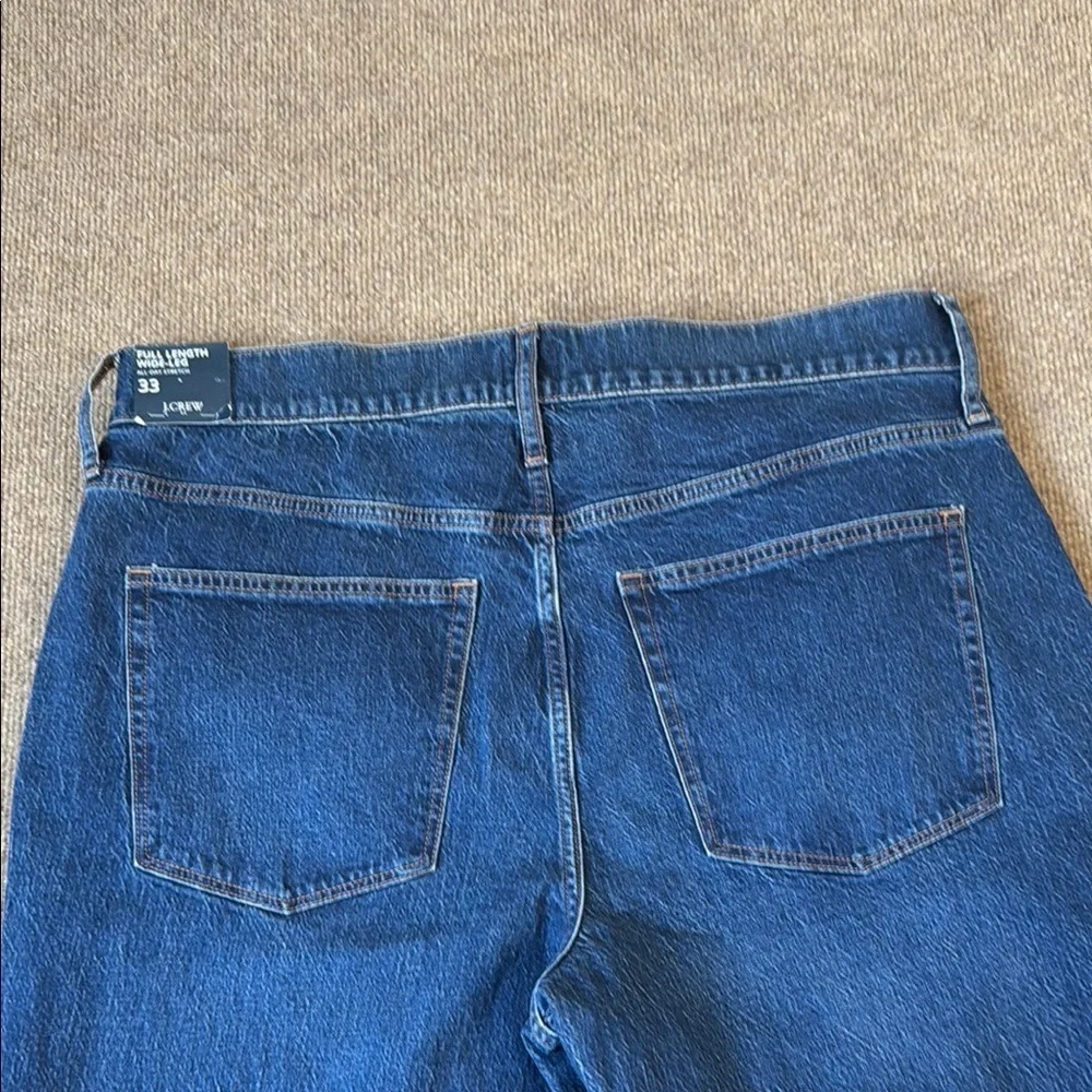 J. Crew Full Length Wide Leg Jeans Button Fly Blue Denim Women Size 33 NWT New